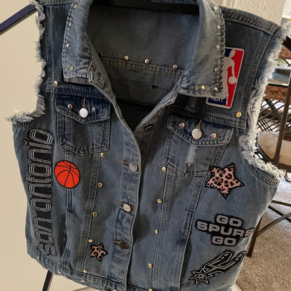 Custom Denim Vest Spurs NBA Size Large